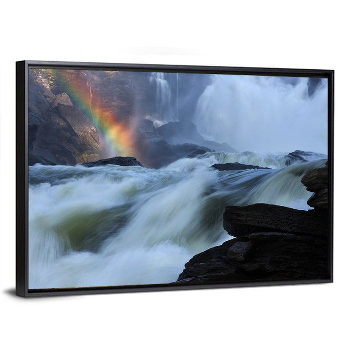 Rainbow Over Rushing River Wall Art as a framed canvas