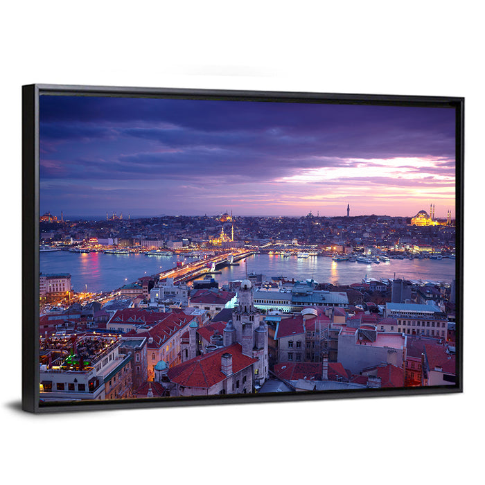 Istanbul Twilight Skyline Wall Art as a framed canvas