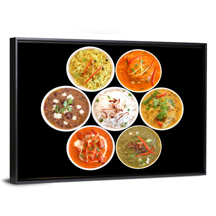 Six Indian Curry Bowls Wall Art as a framed canvas