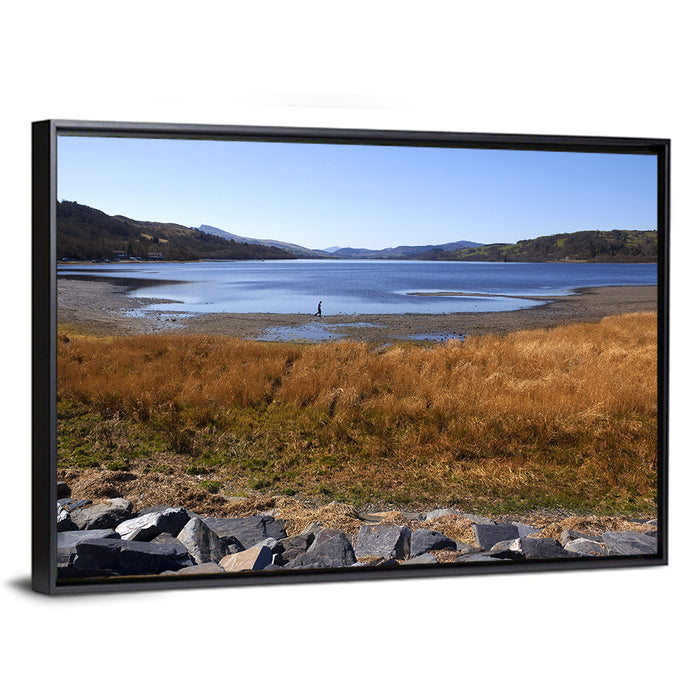 Bala Lake Shoreline Wall Art as a framed canvas