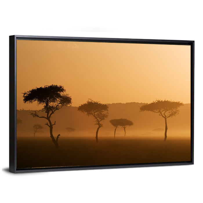 Massai Mara Morning Mist Wall Art as a framed canvas