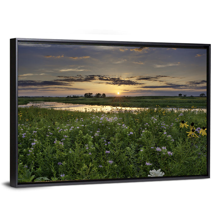 Illinois Fields Sunset Wall Art as a framed canvas