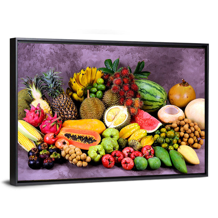 Tropical Fruit Still Life Wall Art as a framed canvas