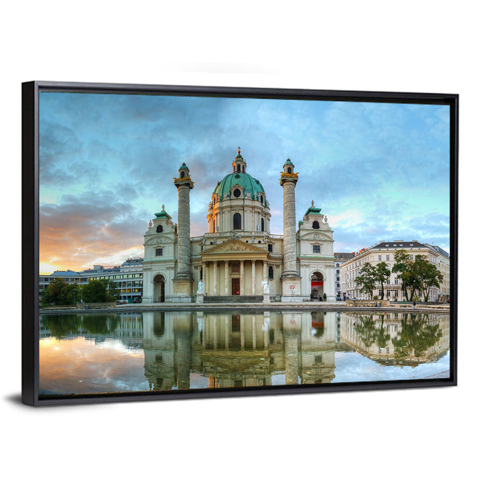 Karlskirche at Golden Hour Wall Art as a framed canvas