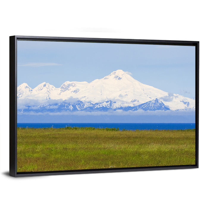 Mount Iliamna Volcano Wall Art as a framed canvas