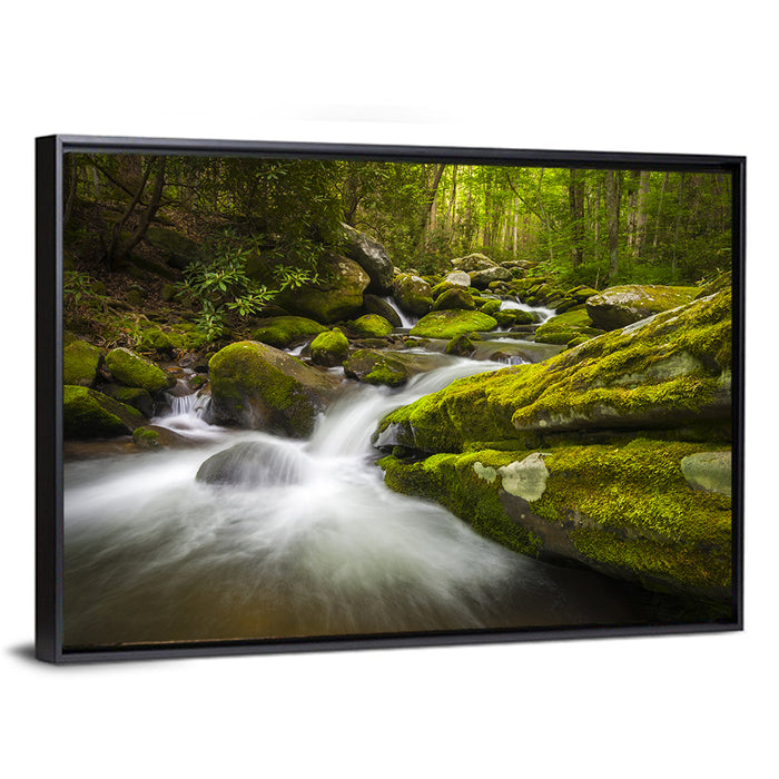 Gatlinburg Park Stream Wall Art as a framed canvas