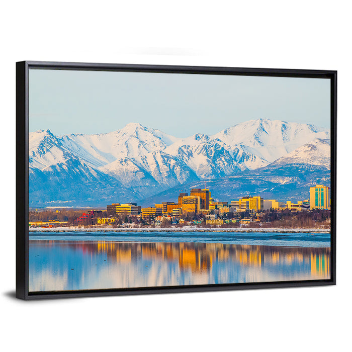 Anchorage Morning Skyline Wall Art as a framed canvas