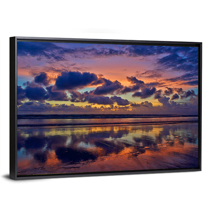 Dusk Beach Reflections Wall Art as a framed canvas