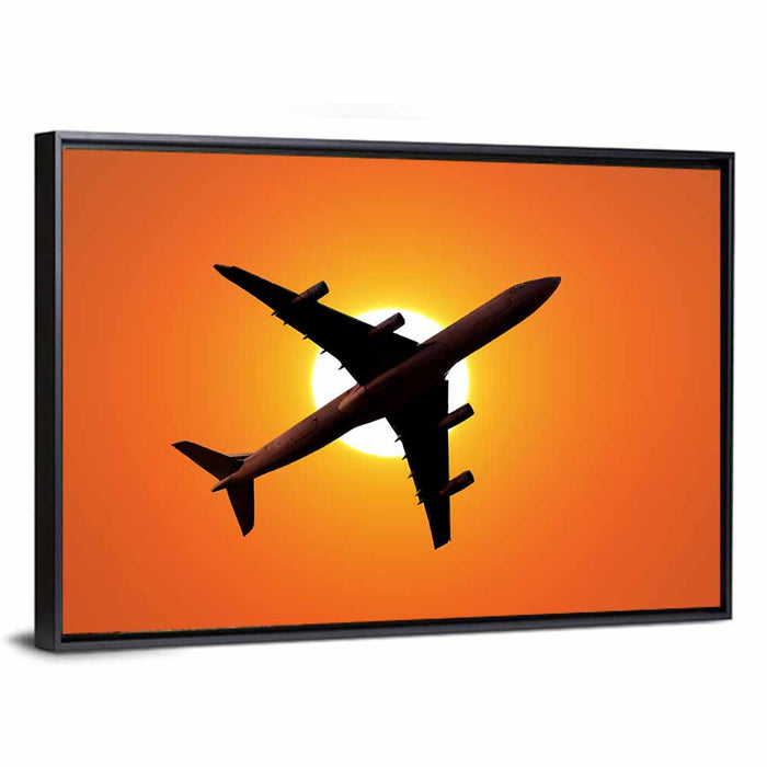 Sunrise Airplane Silhouette Wall Art as a framed canvas