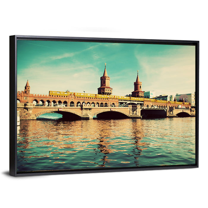 Oberbaum Bridge with Yellow Train Wall Art as a framed canvas