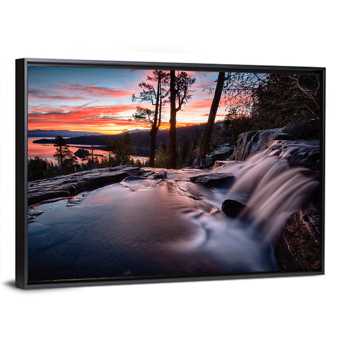 Waterfall Near Lake Tahoe Wall Art as a framed canvas