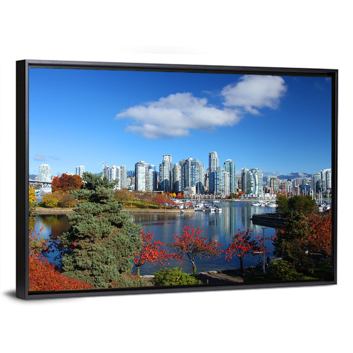 Vancouver Autumn Skyline Wall Art as a framed canvas