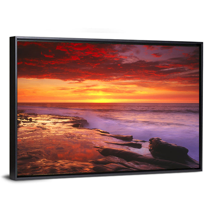 La Jolla Cove Sunset Wall Art as a framed canvas