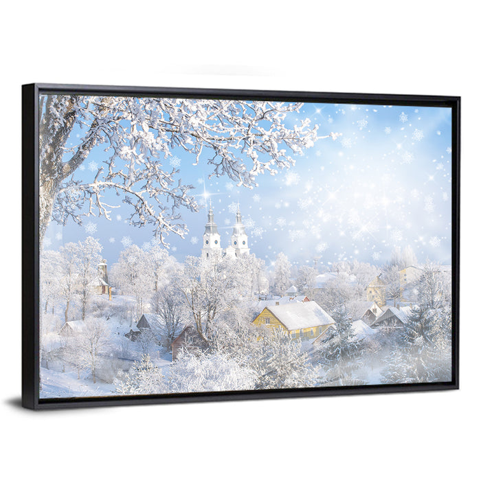 Frosted Village Wall Art as a framed canvas