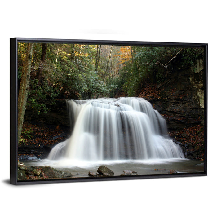 Holly River Autumn Waterfall Wall Art as a framed canvas
