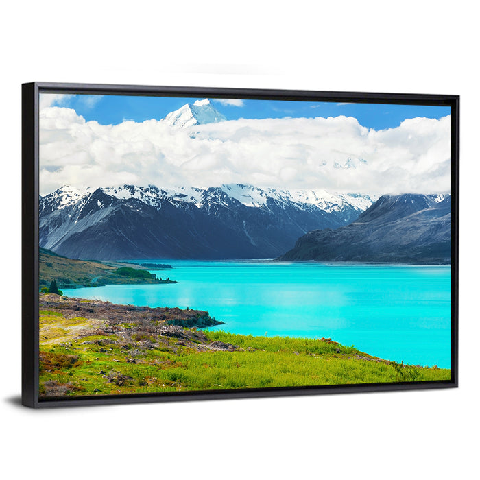 Turquoise Lake Pukaki with Mount Cook Wall Art as a framed canvas