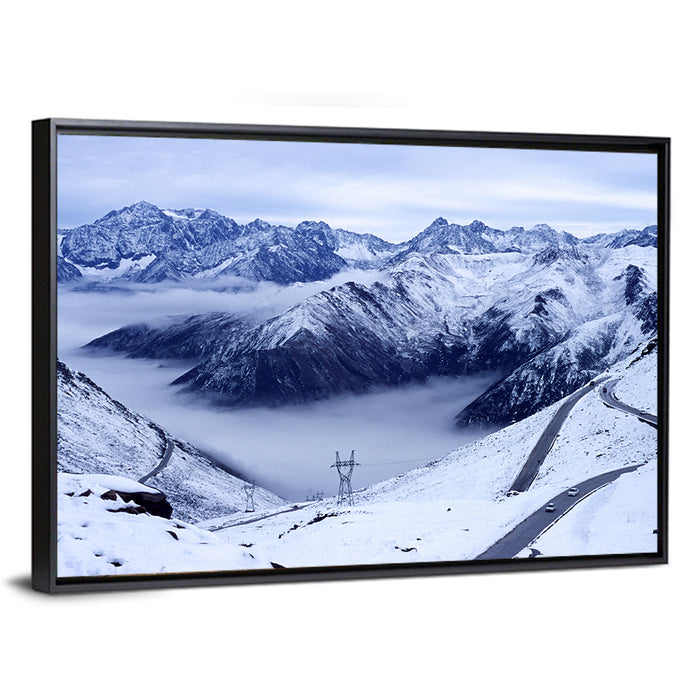 Sichuan Snowy Mountain Pass Wall Art as a framed canvas
