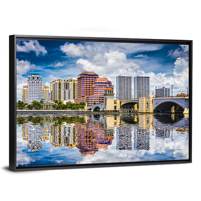 West Palm Beach Skyline Reflection Wall Art as a framed canvas