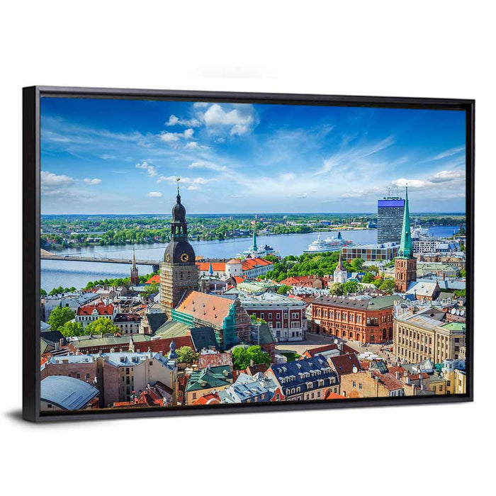 Riga Cityscape Wall Art as a framed canvas