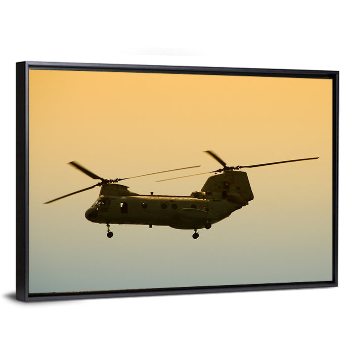 US Apache Helicopter Dawn Profile Wall Art as a framed canvas