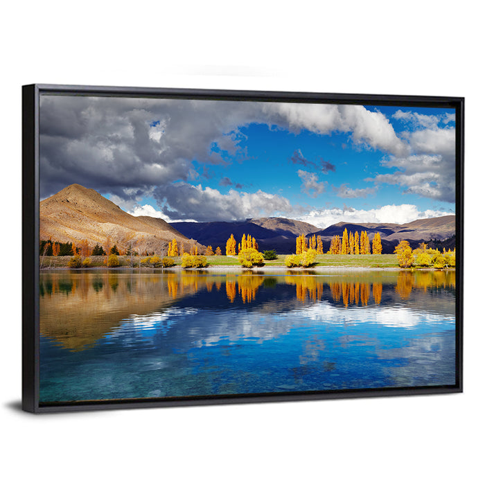 Lake Tekapo Autumn Reflection Wall Art as a framed canvas