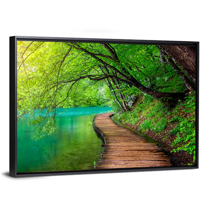 Plitvice Lakes Boardwalk Wall Art as a framed canvas