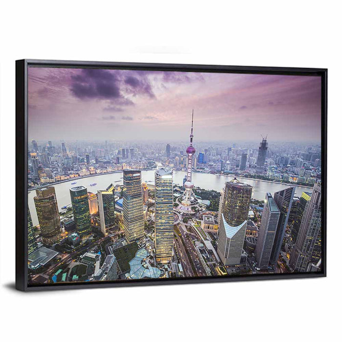 Pudong Cityscape Wall Art as a framed canvas