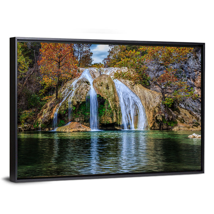 Turner Falls Waterfall Wall Art as a framed canvas