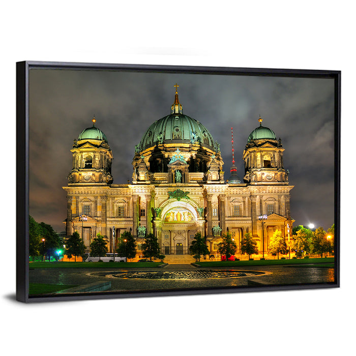 Berlin Cathedral Night View Wall Art as a framed canvas