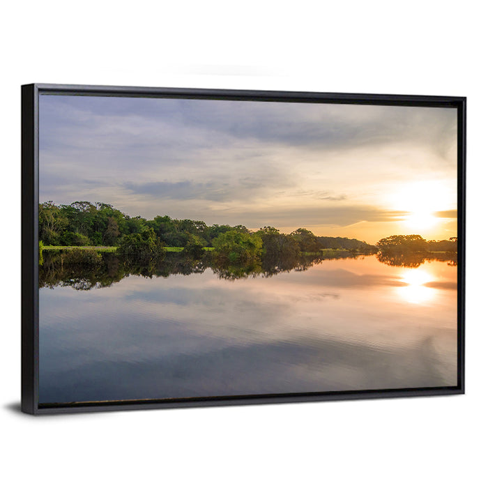 Amazon River Sunset Reflection Wall Art as a framed canvas