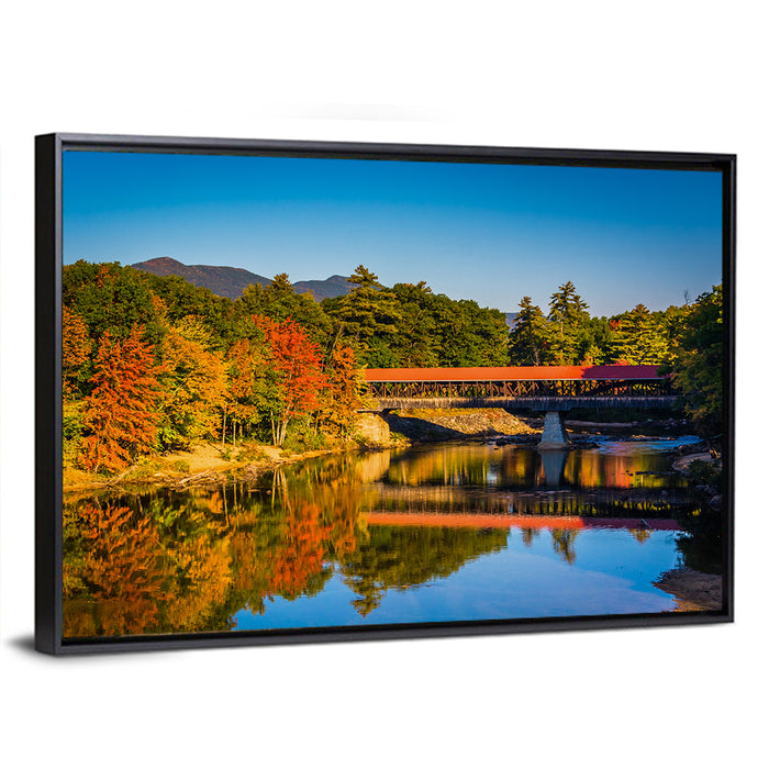 Albany Covered Bridge on Saco River Wall Art as a framed canvas