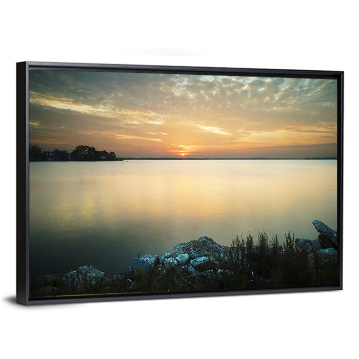Lake Conroe Sunset Reflection Wall Art as a framed canvas