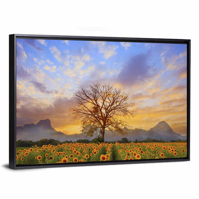 Sunflower Field at Sunset Wall Art as a framed canvas