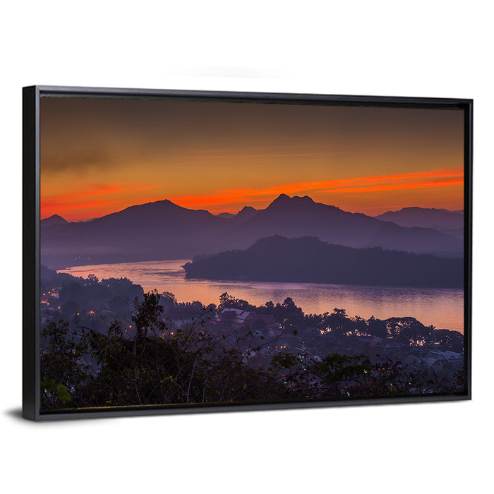 Luang Prabang Sunset Over Mekong Wall Art as a framed canvas