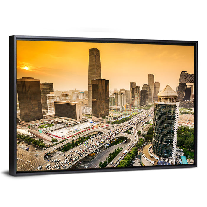 Beijing Cbd Skyline at Sunset Wall Art as a framed canvas