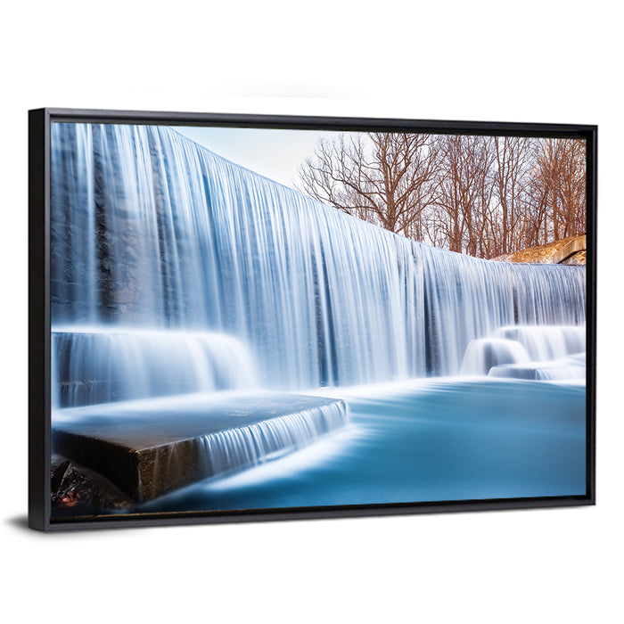 Seeley's Pond Winter Waterfall Wall Art as a framed canvas