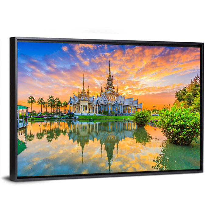 Wat Non Kum Sunset Reflection Wall Art as a framed canvas