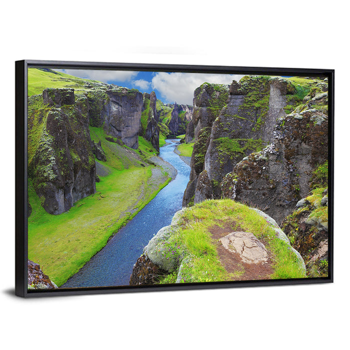Neverland Cliffs, Fjaðrárgljúfur Canyon Wall Art as a framed canvas