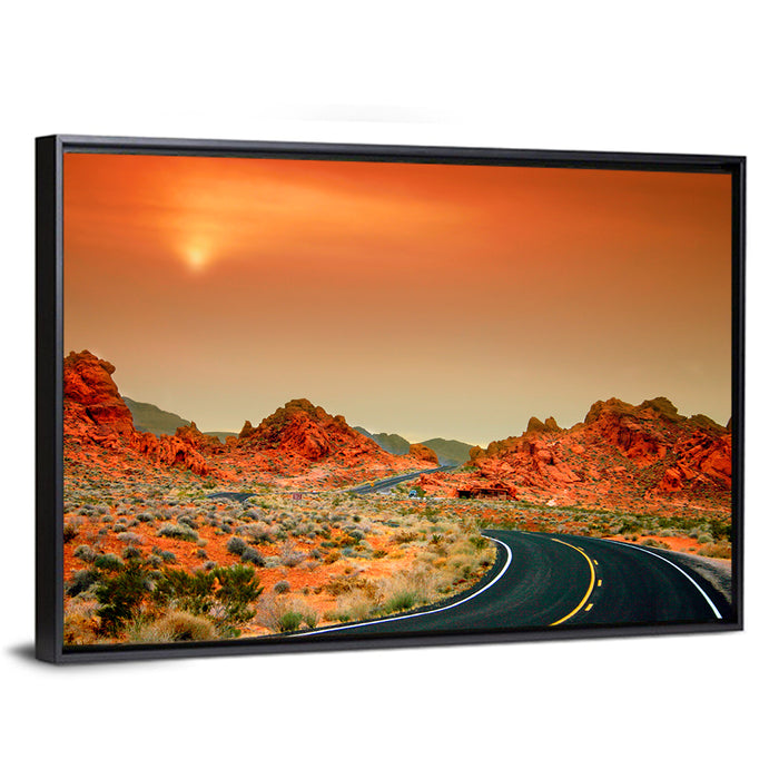 Valley of Fire Winding Road Wall Art as a framed canvas