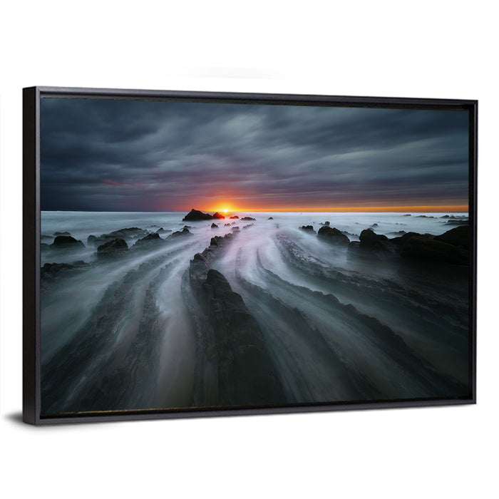 Barrika Beach Dusk Wall Art as a framed canvas