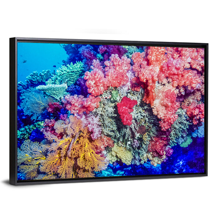 Vibrant Coral Reef Wall Art as a framed canvas