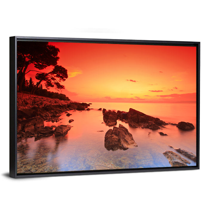 Brac Island Fiery Sunset Wall Art as a framed canvas