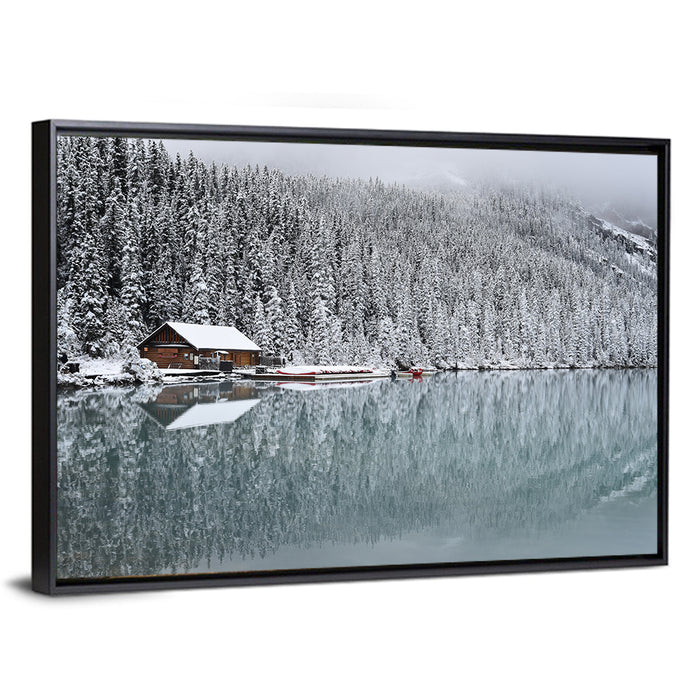 Lake Louise Winter Reflection Wall Art as a framed canvas