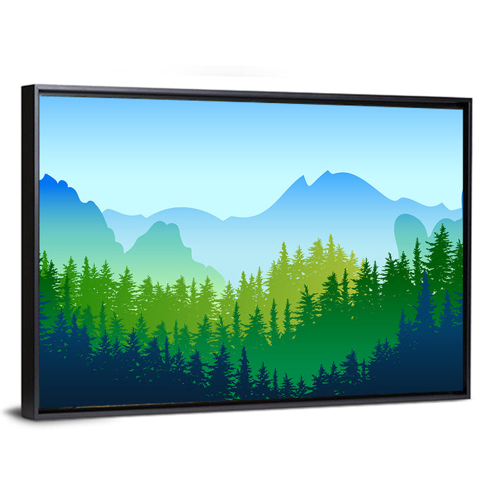 Layered Pine Forest Wall Art as a framed canvas