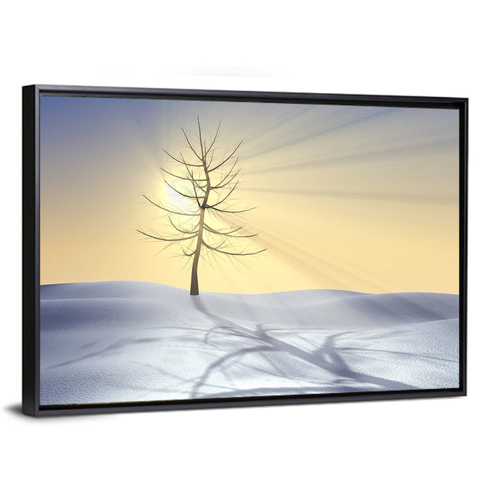 Winter Tree at Golden Sunrise Wall Art as a framed canvas