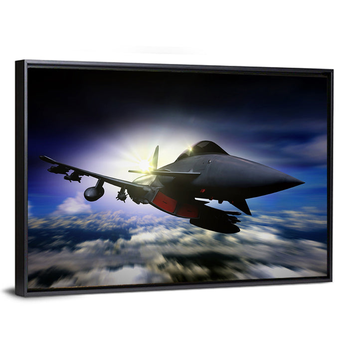 Sunrise Fighter Jet Wall Art as a framed canvas