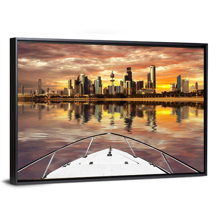 Kuwait City Skyline at Dusk Wall Art as a framed canvas