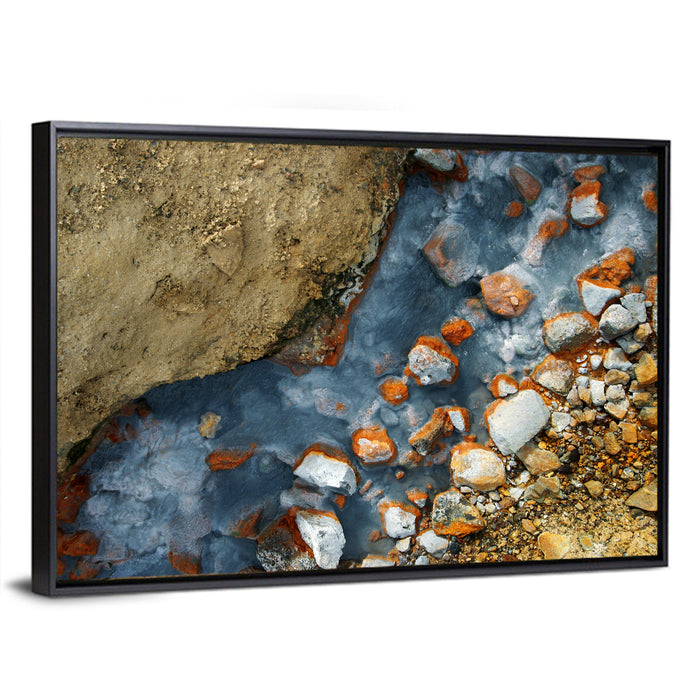 Milky Blue Geothermal Creek Wall Art as a framed canvas