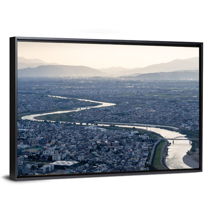Gifu Aerial River View Wall Art as a framed canvas