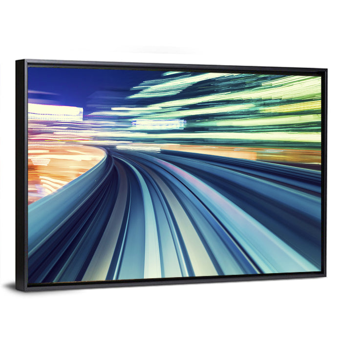 Curved Monorail Light Trails Wall Art as a framed canvas